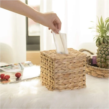 손으로 짠 빨대 티슈 박스, 물 조롱박 냅킨 커버, 욕실 주방 Openwork, 가정용 변기 잡화, 사각형 보관