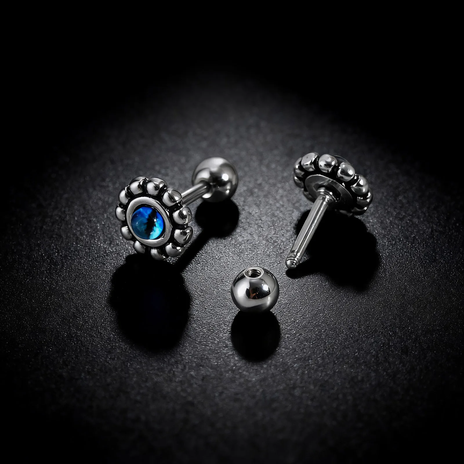 Small Devid Eye Stud Earring for Men,Anti Allergy Stainless Steel Blue Eye Earring,Hip Hop Jewelry Gift