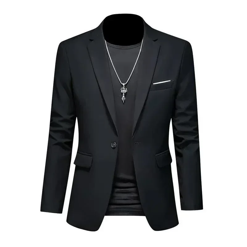 Mens Blazer Men's Casual Business Fashion Suit Slim Fit Formal Chic Jacket Single Button Solid Lapel Outwear