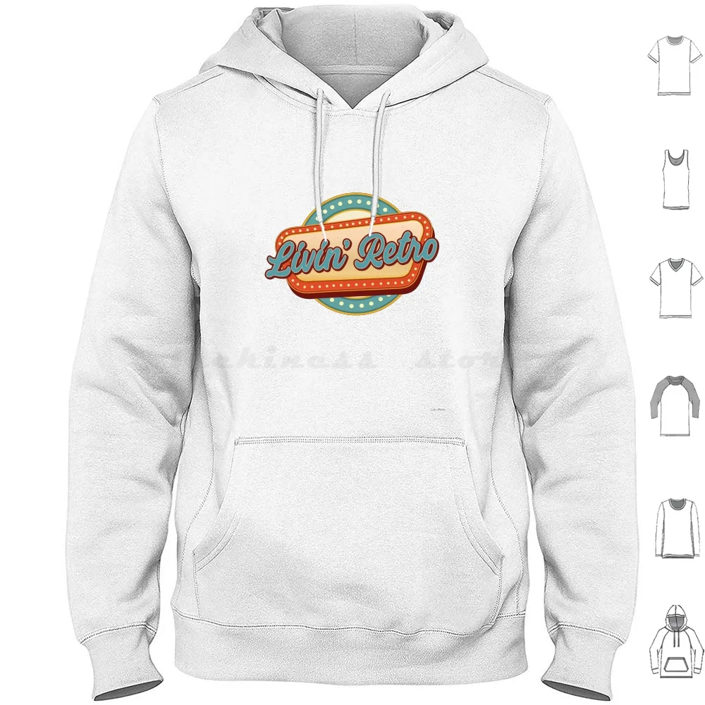 

Livin' Retro Design!-Vintage White Hoodie cotton Long Sleeve Aesthetic Retro Aesthetic Vintage Aesthetic Retro Vintage