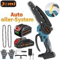 Jemi Tool 21V Portable Mini Electric Pruning Saw with Automatic Lubrication System, Cordless Chainsaw, Wood Cutting Tool 1