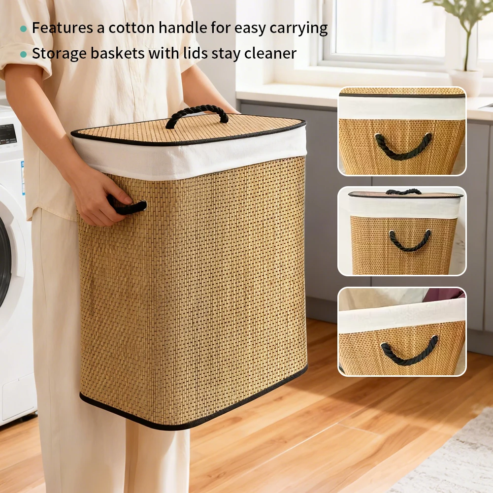 72 L Large Bamboo Foldable Laundry Basket Storage Hamper Box with Removable Washable Lining 40 x 30 x 60 cm Space Saving 6 S807cc077ab594c1c8d617963413ec50cY