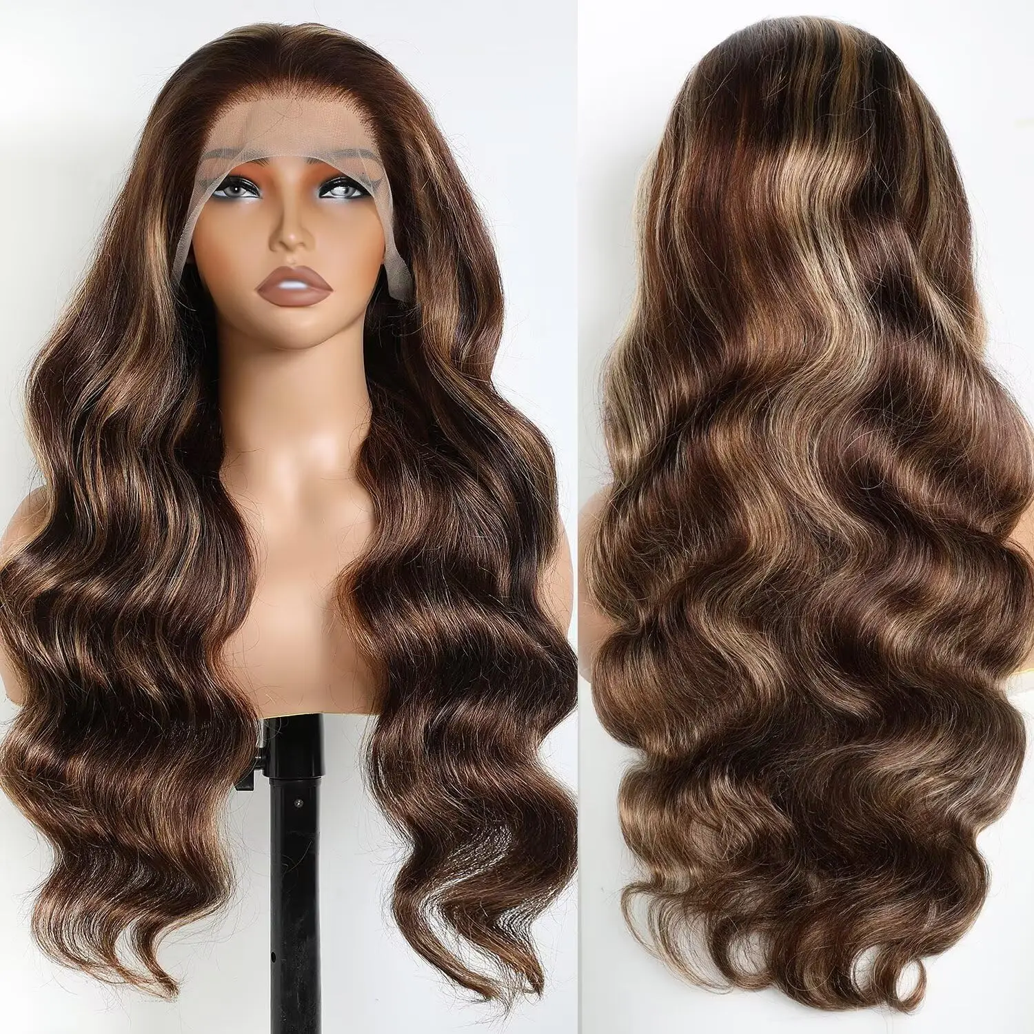 Lemoda Outlets Deal Highlight Body Wave Human Hair Wigs 13x4 Lace Frontal Wig Ombre 4/27 12A Virgin Hair Wigs Natural Hairline view 3