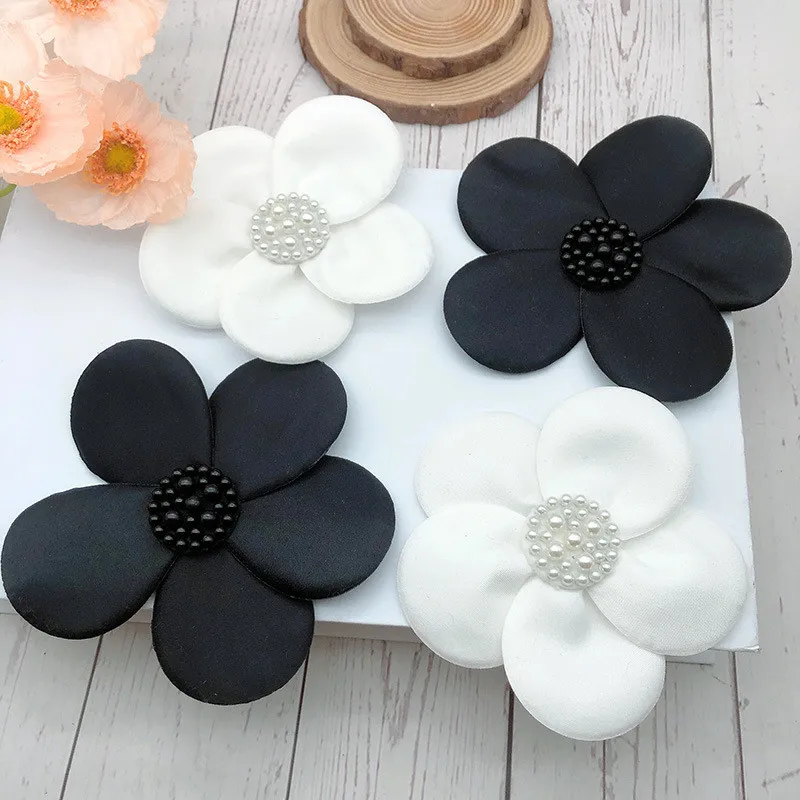 3D 구슬 레이스 아플리케 꽃 패치, 모티브 베일 바디, DIY 꽃 쥬얼리, 천 스티커 액세서리, 화이트 블랙, 12.5cm, 5 ..