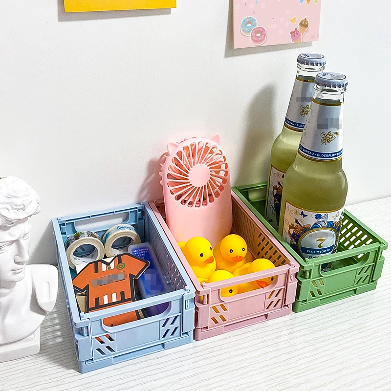 4Pcs Mini Stackable Crates Danish Pastel Foldable Baskets Tray with Handles Handmade Materials Storage Box Kitchen Desktop Decor
