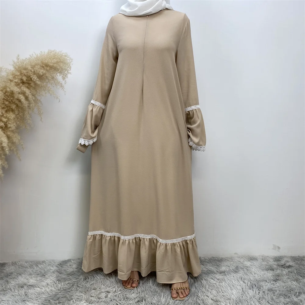 فستان فضفاض للنساء في الشرق الأوسط ، دانتيل أبيض ، أكمام طويلة ، نمط سحاب ، شائع ، مرقع ساخن ، دبي ، تركي ، إسلامي ، موضة جديدة ، رائج