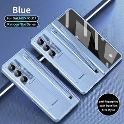 Premium Electroplated Matte Leather Hinge Case with Pen Slot and Touch Pen Holder - Galaxy Z Fold4 (Blue)