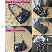 Sacs à main en toile à motif d'étoiles pour femmes, sacs sous les bras pour filles cool, petits sacs initiés, sacs à main JOTote, mode vintage, Y2K 3