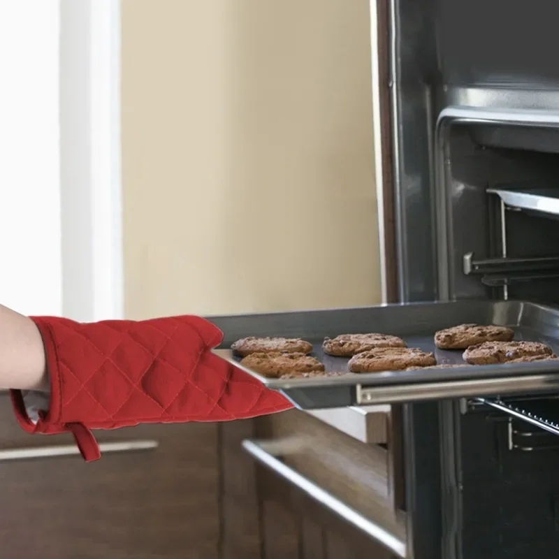 2PC Heat Resistant Oven Mitts - Cotton Linen Baking Gloves Microwave Safe BBQ Non-Slip Kitchen Cooking Tools