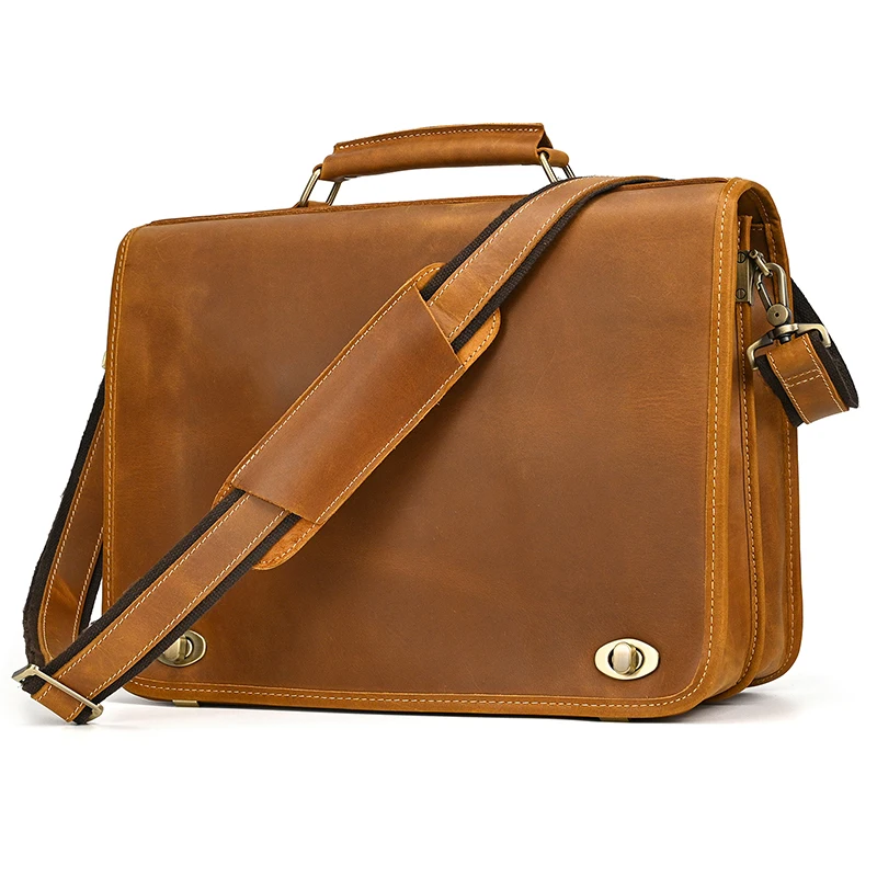 Customize Genuine Leather Laptop Bag Business Travel Briefcase Shoulder Bag Dual Use Men Leather Bags For Office Work Tote Bag 3