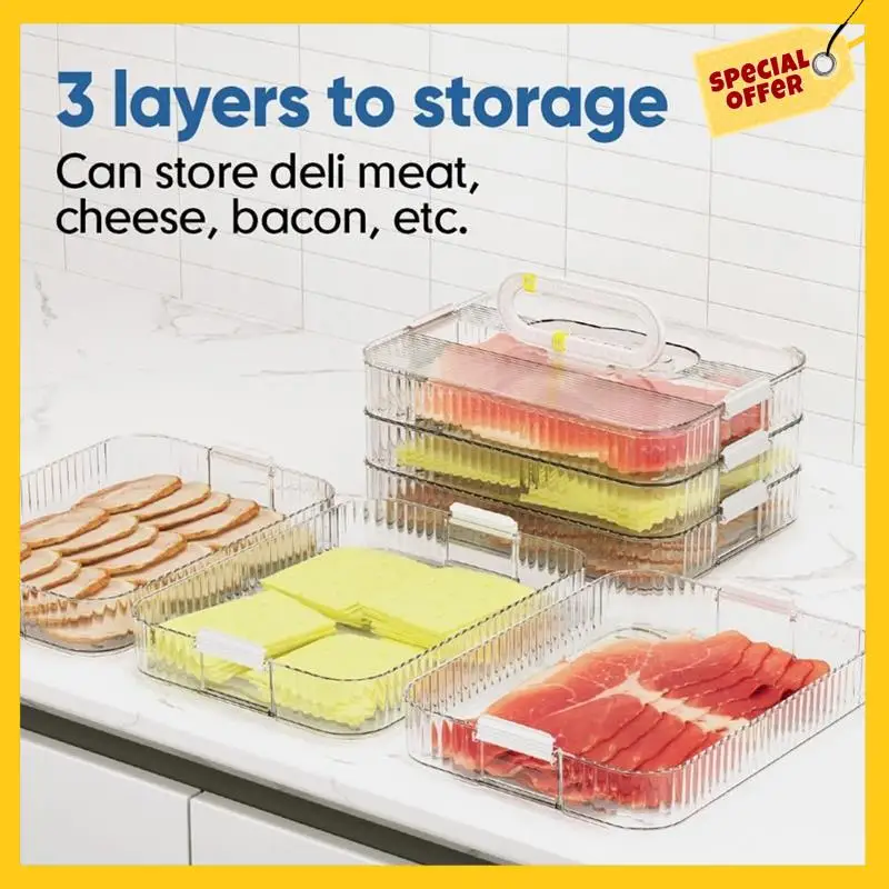 Meat Container For Fridge Organizers And Storage, Lunch Meat Container For Refrigerator Organizing, Containers With Lids Durable