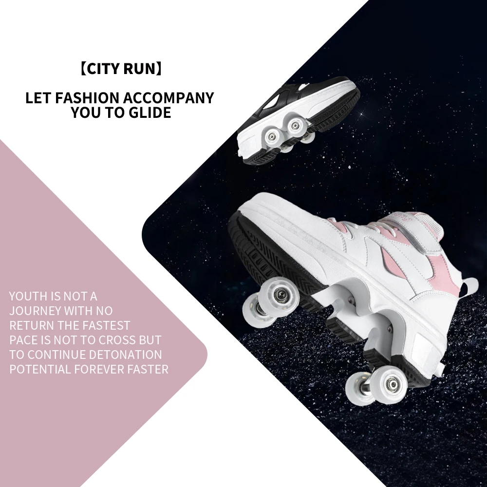 Women's High Top 4 Wheel Speed Roller Shoes Unisex Automatic Pop-up Sneakers With Wheels Dual-purpose Skating Casual Shoes