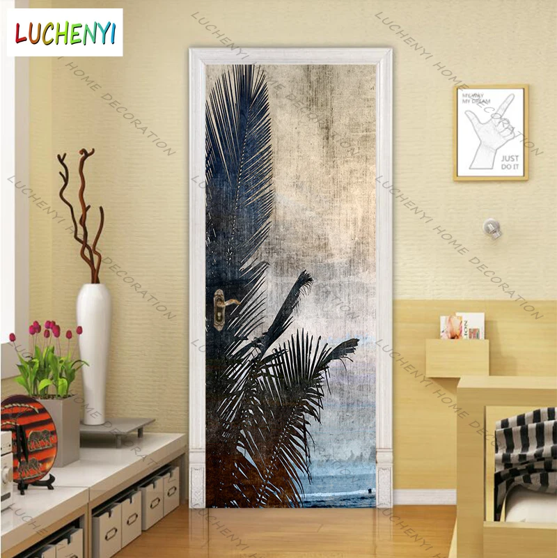 

papel de parede decorative door sticker cover sticker mural self-adhesive custom vintage leaves palm leaves wallpaper