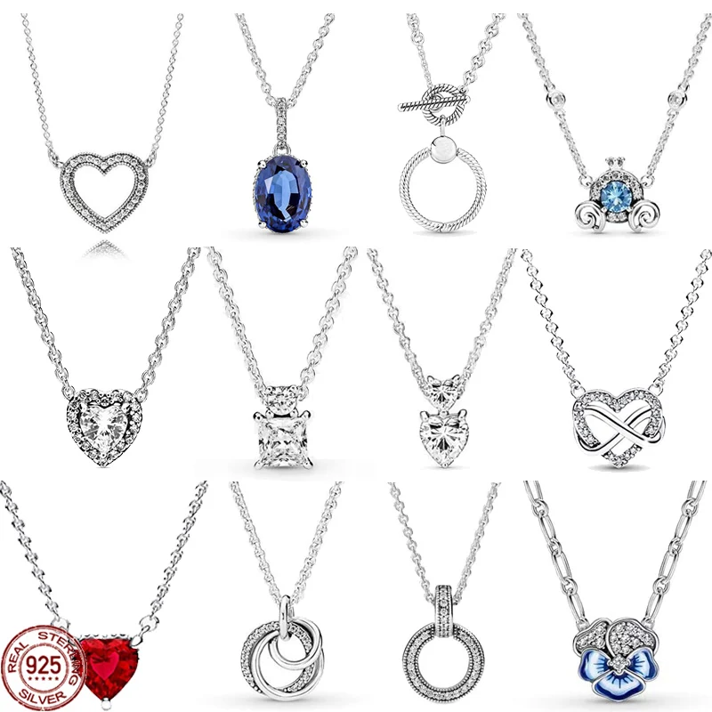 Collana Con Ciondolo In Zircone A Forma Di Cuore Lucido Classico In Argento Sterling 925 Di Vendita Calda Adatta A Perline Pandora Originali Regalo Sq