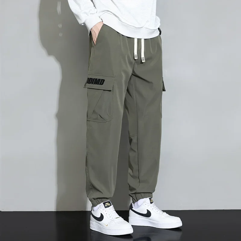 

Basic Youthful Vitality Casual Pants Stylish Pockets Spliced Spring Autumn Letter Korean Men's Clothing Drawstring Cropped Pants