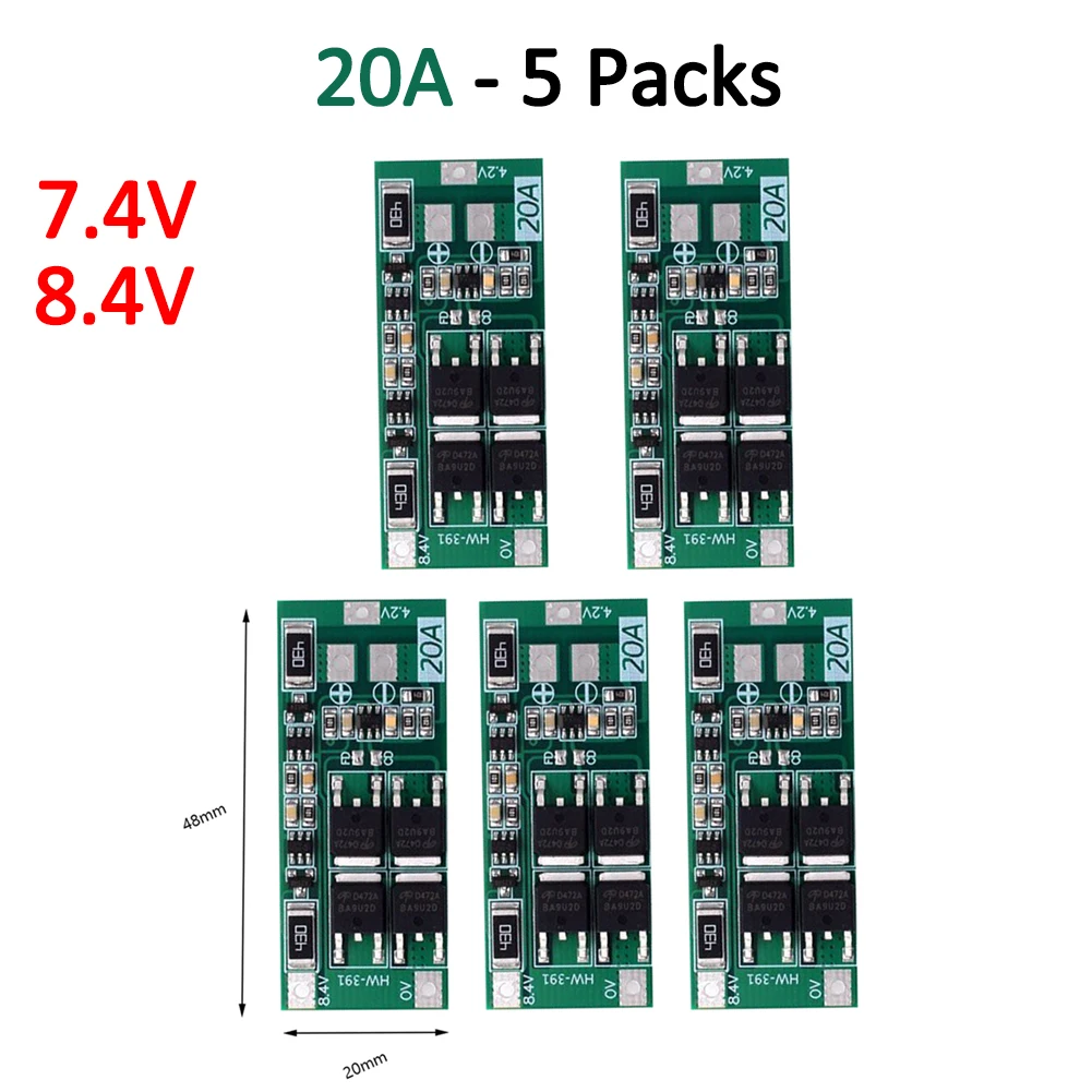 리튬 배터리 충전기 보호 보드, BMS 모듈 밸런스 보드, 2S 20A DC 7.4V 8.4V 18650, 1-5 개