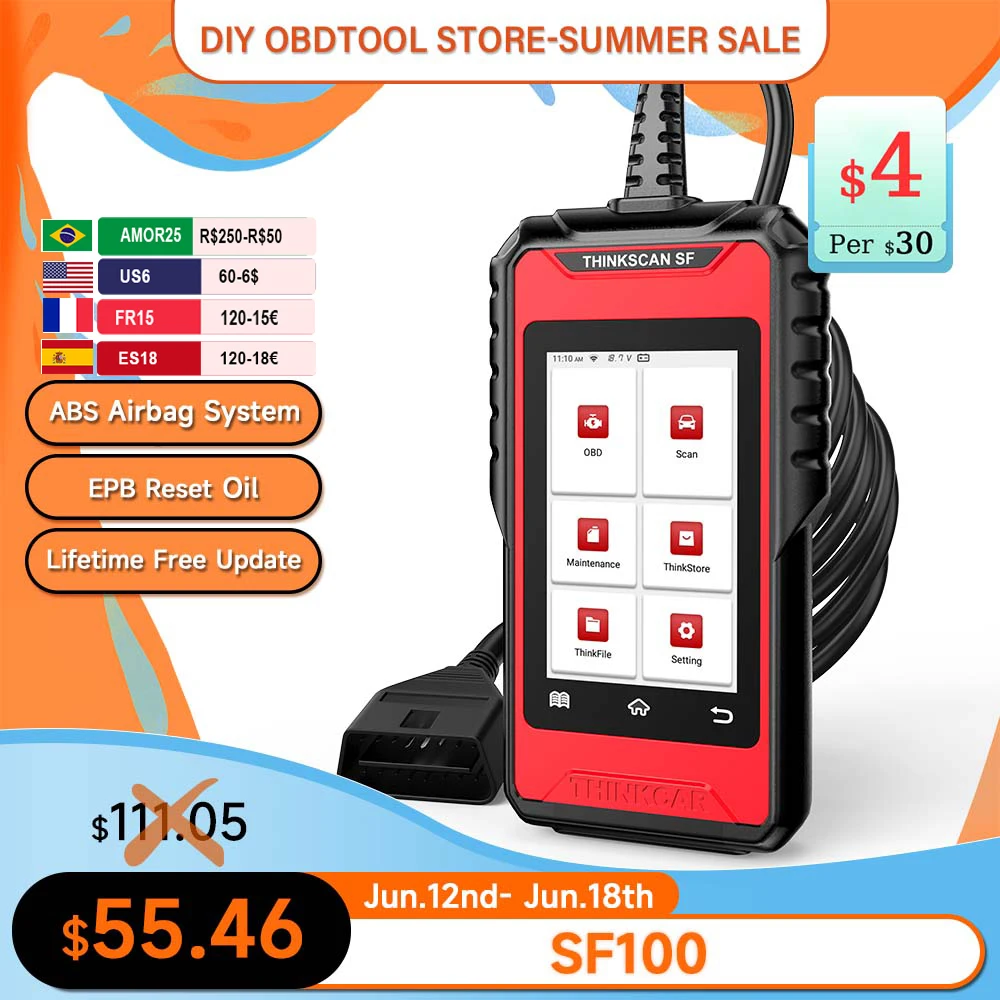 Thinkcar Sf100 Obd2 Scanner Abs Airbag Leitor De Código Freio De Estacionamento Eletrônico Epb