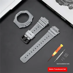 Premium Resin Watch Strap and Bezel Kit with Tools - Sport Waterproof Rubber Watch Band Modifying Set - GA - 2100 (Half Transparent - B)