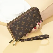 

New ladies long wallet European and American fashion printing large capacity double zipper hand bag mobile phone bag
