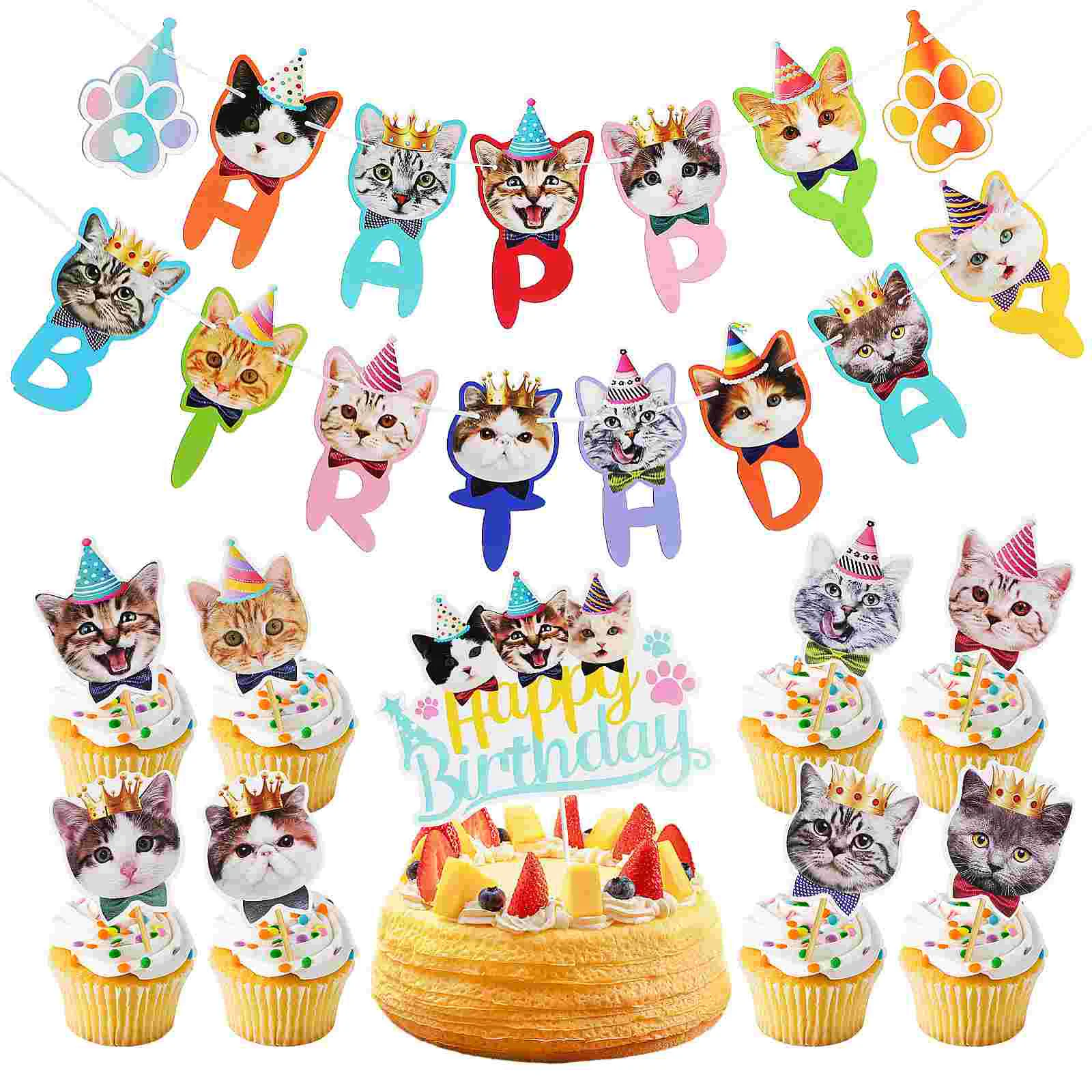 

Pet Cat Party Decoration Supplies Cake Topper Birthday Decorations Cupcake Favors Happy