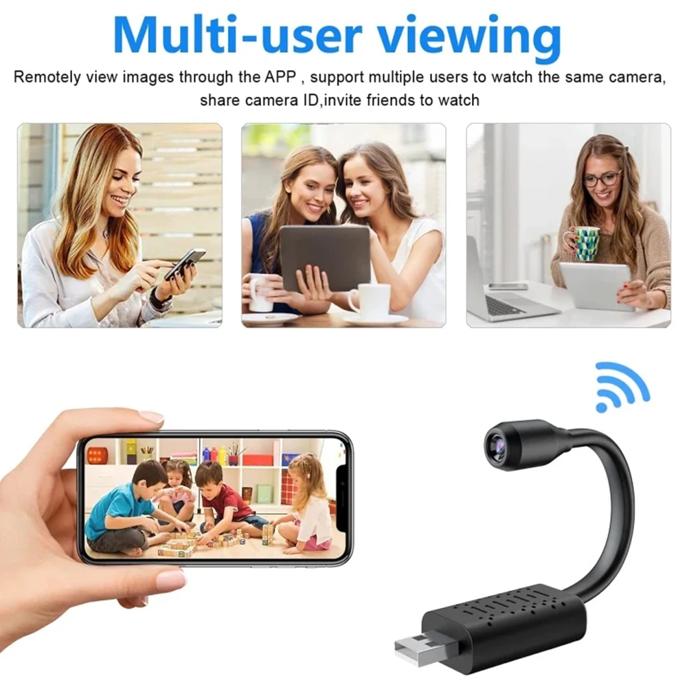 HD 미니 USB 카메라 실시간 감시 와이파이 DV IP 카메라, AI 인간 감지 루프 녹화, 원격 보기 비디오 오디오 녹음기