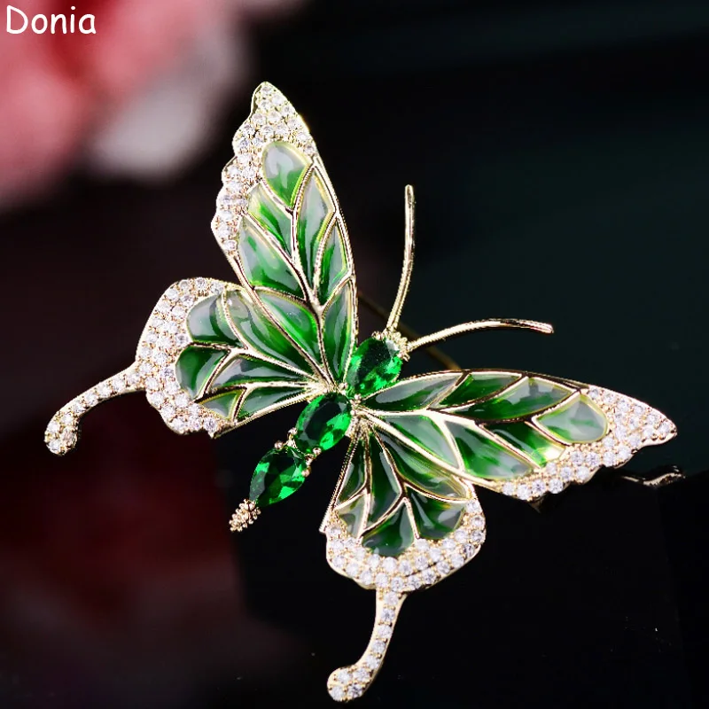 

Donia Jewelry Fashion Enamel Titanium Steel Micro-Inlaid AAA Zircon Butterfly Brooch Luxury Retro Insect Pin