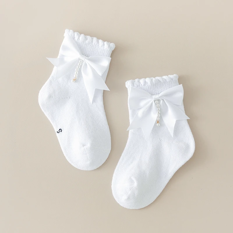 Infant Kids Baby Girls Summer Socks Ruffle Ankle Socks Breathable Toddler Dress with Pearl Tassel 0-4T