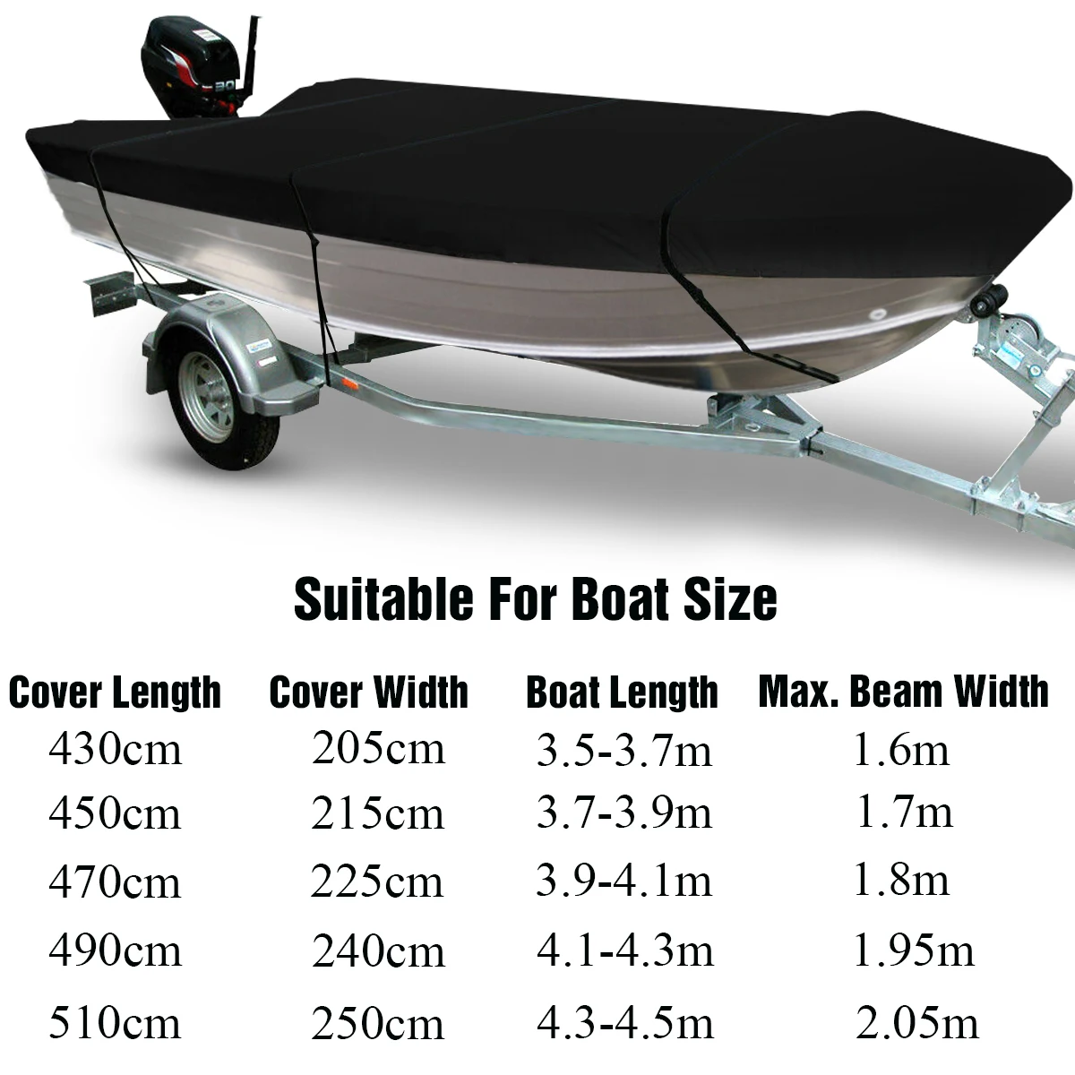 210D 3.5-4.5m Trailerable Heavy Duty Open Boat Cover Fishing Runabout Waterproof boat cover fishing boat cover