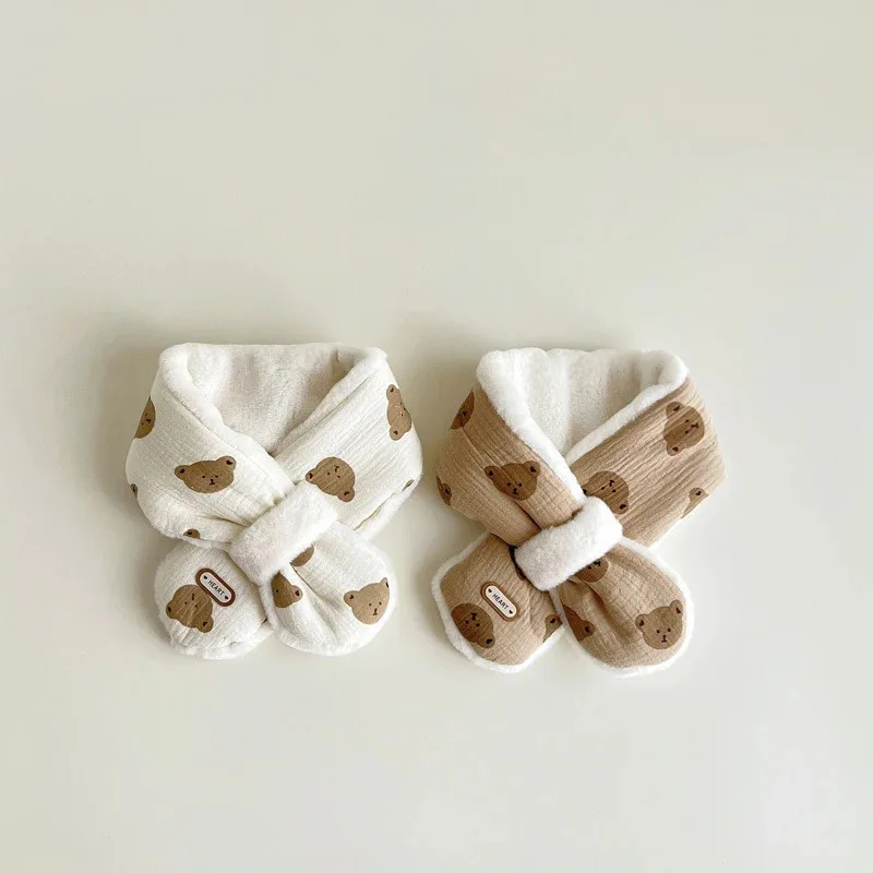 Bear Winter Baby Scarfs Fleece Kids Neck Warmer Cross Children Scarves for Girls Boys 1-6Y