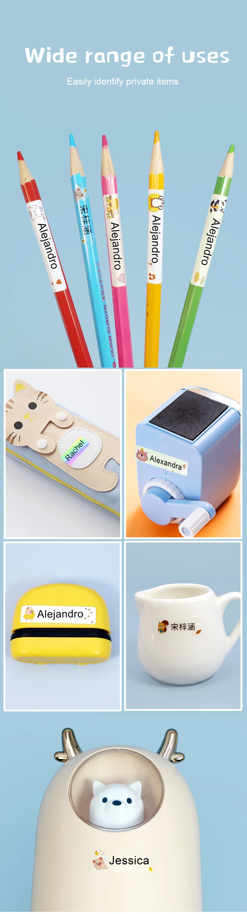 Name Sticker Custom Waterproof Kawaii Decals Personalized First Name Label for Children School Stationery Bottle Tag