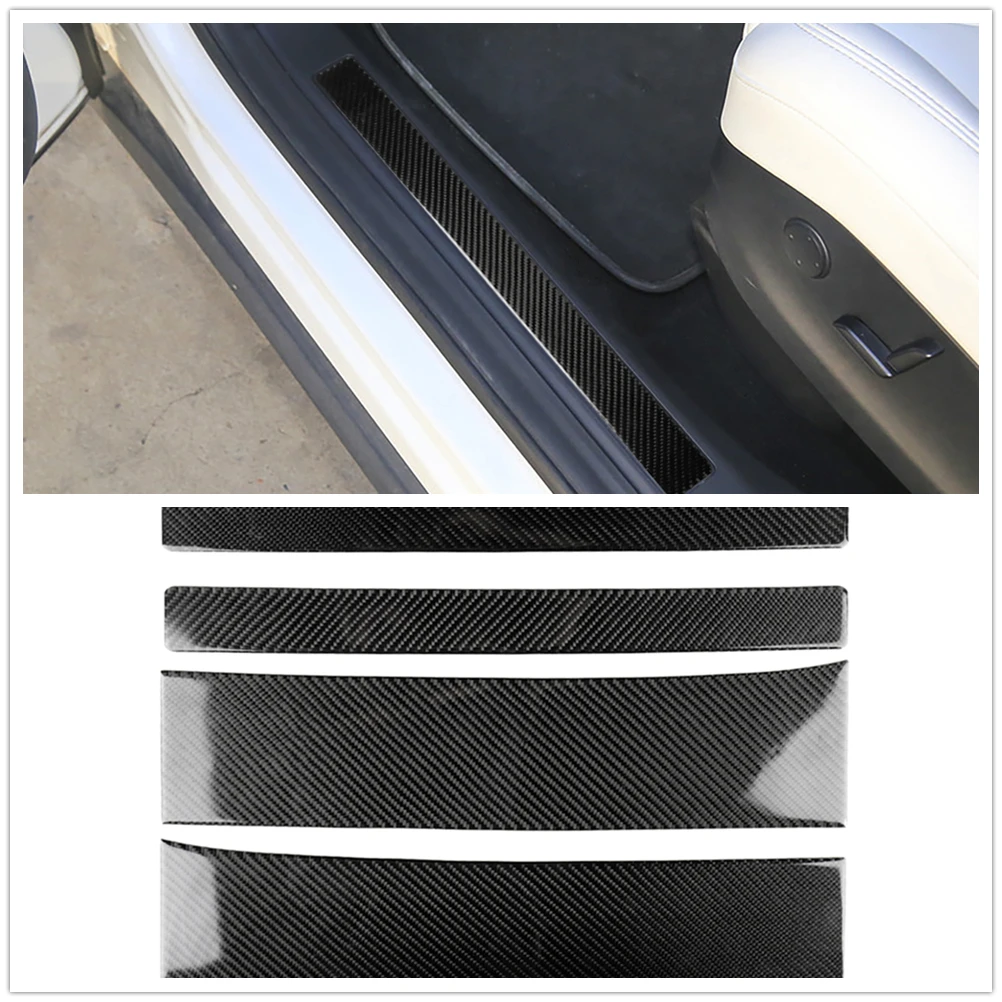 

4PCS Carbon Fiber Door Lower Scuff Guard Sticker Cover Trim Threshold Pad Doorsill Strip For Tesla Model X 2016 2017 2018 2019