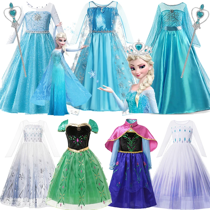 Disney Frozen Snow Queen Elsa Dresses for Girls Costumes Kids Cosplay Anna Elsa Princess Halloween Ball Gown Carnival Clothing
