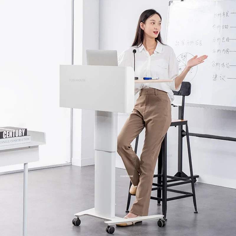 Minimalist Lifting Reception Desks Modern Creative Office Church Pulpit Store Bar Welcome Counter Movable Table Host Speech Desk