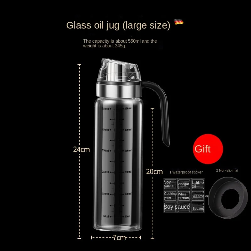 Automatic opening and closing glass oil pot, oil bottle, kitchen soy sauce bottle, vinegar leak-proof and measurable