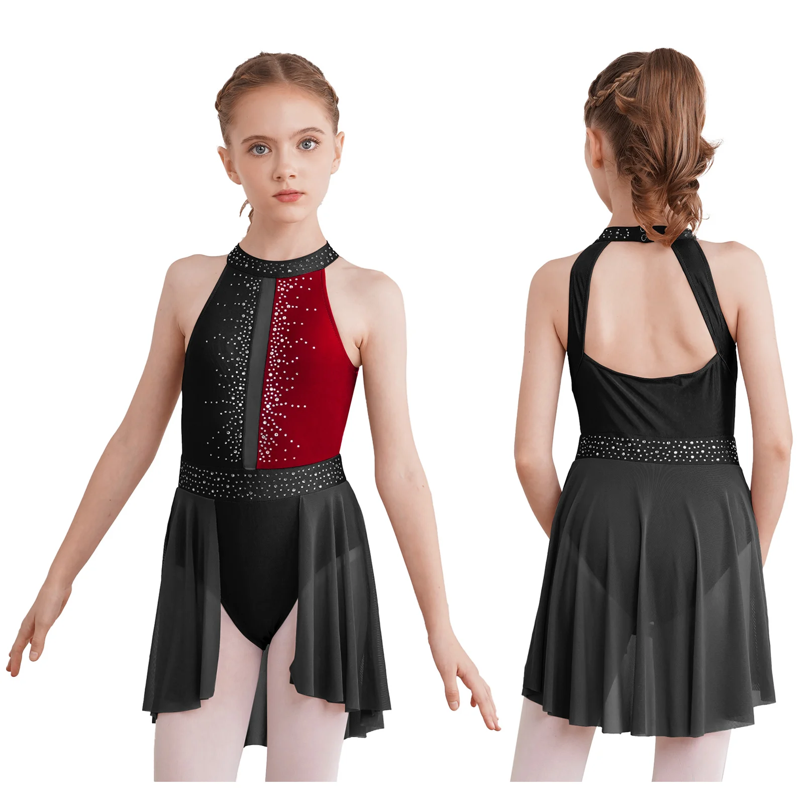 thumbnail image 1 of Vestido lírico de Ballet brillante con diamantes de imitación para niñas, disfraz de patinaje artístico y gimnasia, vestido con tutú de bailarina con dobladillo Irregular, Ropa de baile, 1 of 5