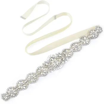 Cinture da sposa Bling Matrimonio Donna Gioielli fatti a mano Argento Strass Perla Cristallo Scintillante Abito formale da festa Fascia da sposa con diamanti