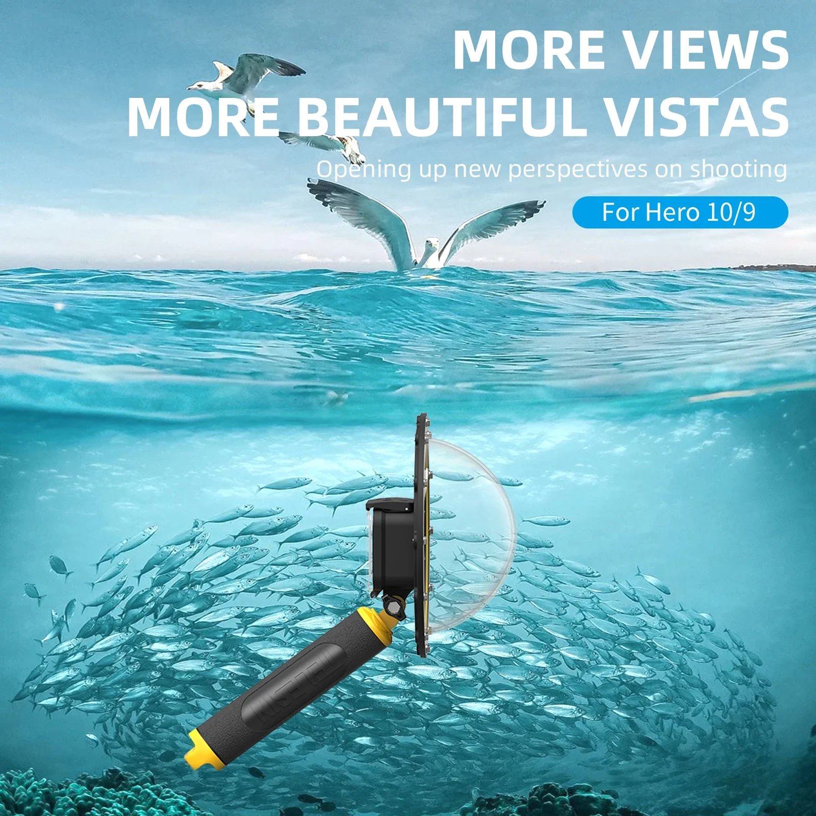 Poignée flottante orange attachée au boîtier étanche TELESIN 30M pour GoPro Hero, vue arrière