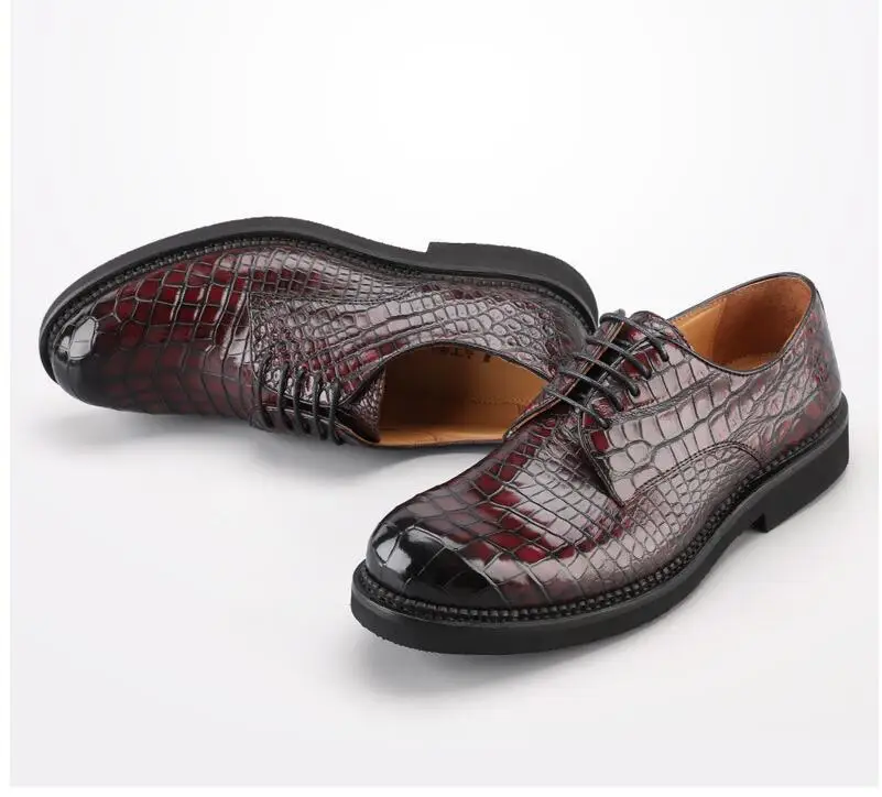 

Мужские туфли из 2023 натуральной крокодиловой кожи, мужские модные туфли с подкладкой из коровьей кожи, мужские деловые туфли Красного цвета из крокодиловой кожи