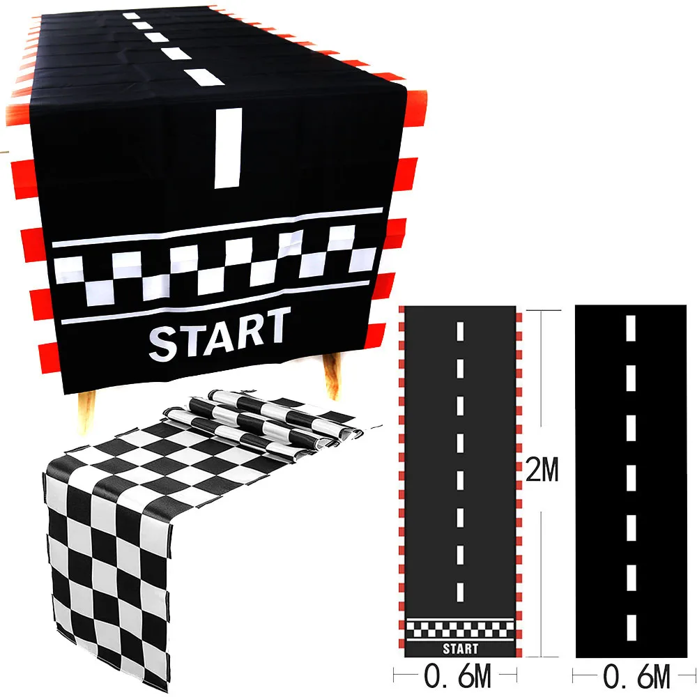 Racing Car Party Racetrack Boden Boden Tischläufer Schwarz Rennstrecke Laufmatte Kindergeburtstag Rennwagen Partydekorationen – Detail 1