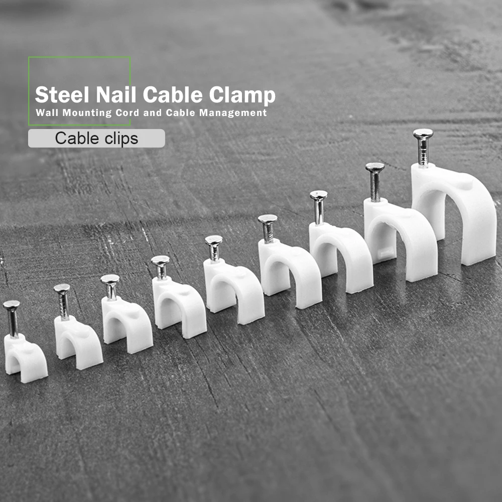 100pcs Circle Nail Clip Cable Clips 14/16/18/20/22/25mm Wall Hanging Screw Round White Wire Clamp Line Buckle Cable Fixing cable clip
