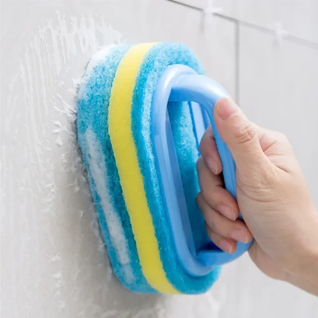 Brosse de nettoyage domestique avec poignée, savon à vaisselle, salle de bains, cuisine, baignoire, éponge épaisse, lingette, outils durables, accessoires pour la maison 3
