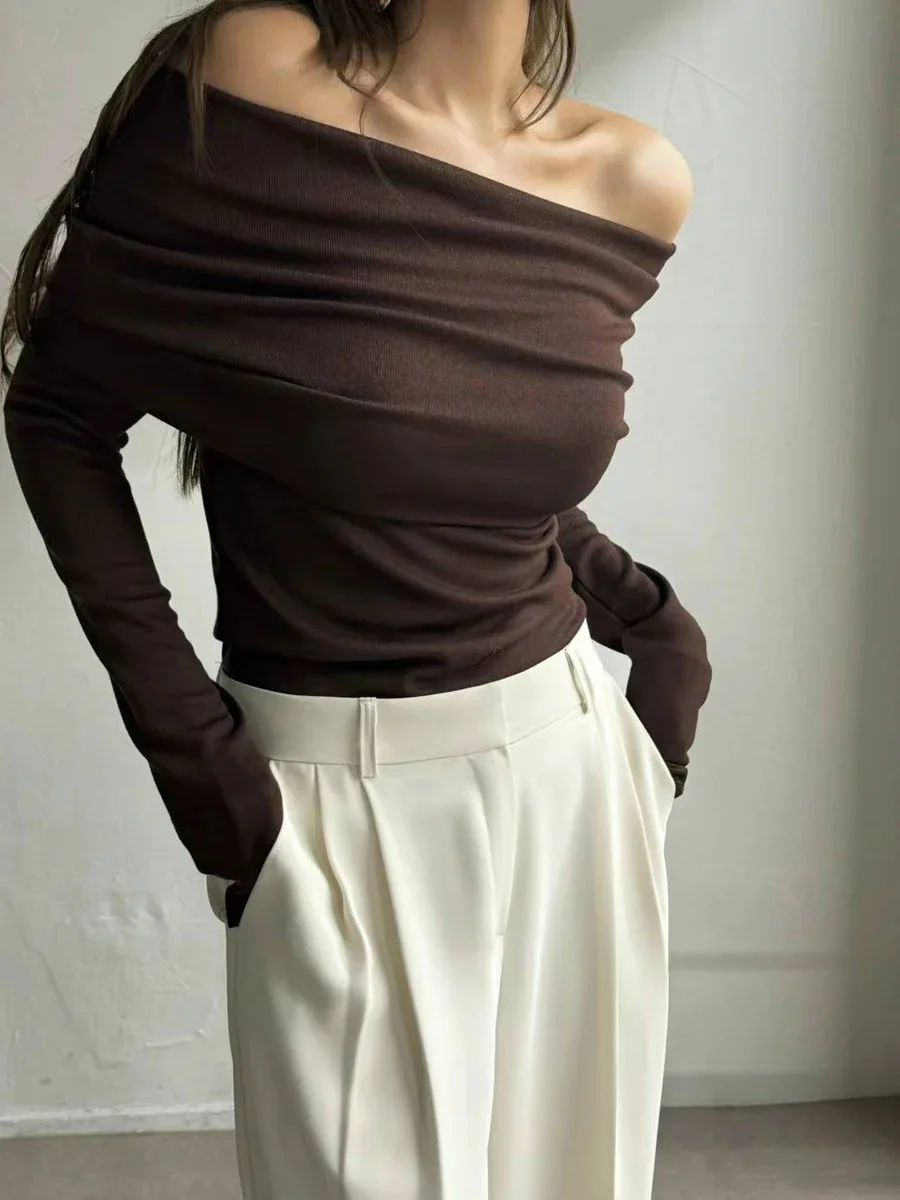 Sweater Knit Pullover Backless Women Slim Bandeau Solid Cropped Top Streetwear Off-Shoulder Elegant Autumn Knitwear Top