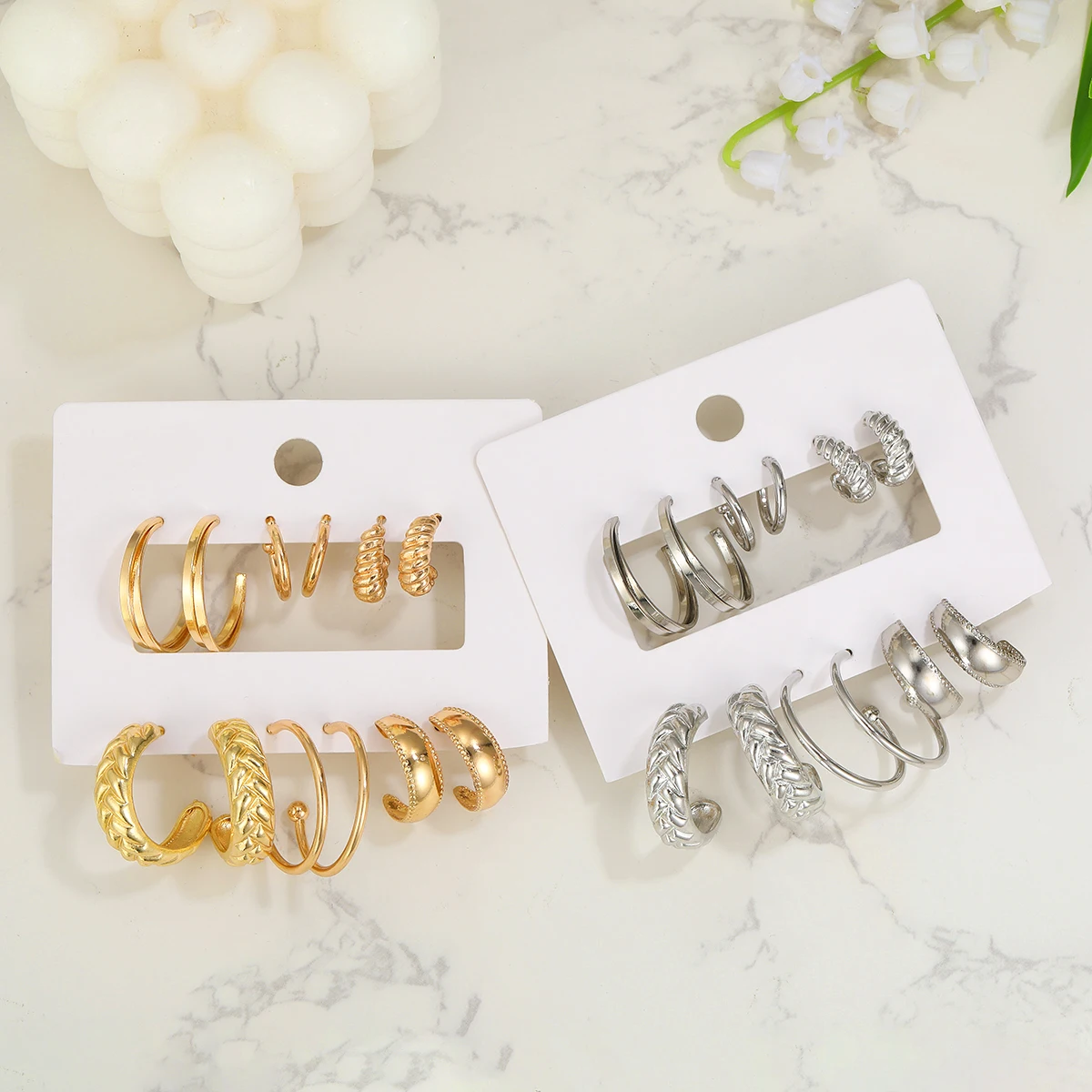 Gold Color Circle Hoop Earring Set for Women 2024Bohemia Vintage Design Earrings Fashion Wedding Party Silver Jewelry Gifts