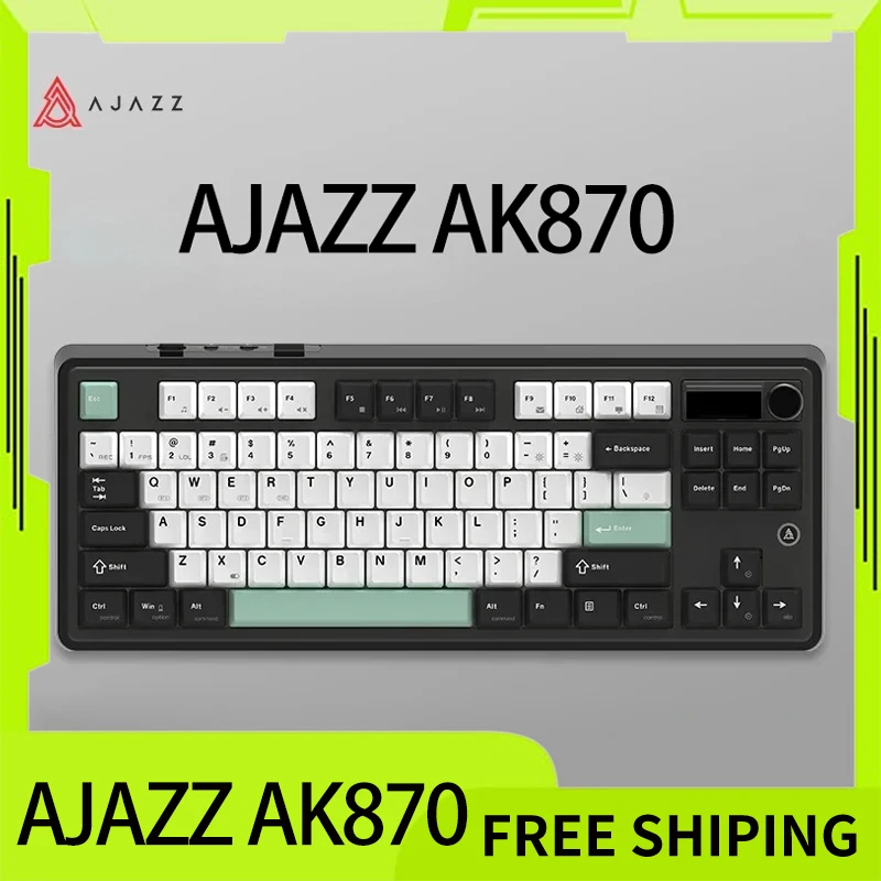 

Ajazz Ak870 Keyboard Bluetooth Three Mode Wireless Hot Swap Mechanical Keyboards Custom Led Knob Screen Keyboards For Computer