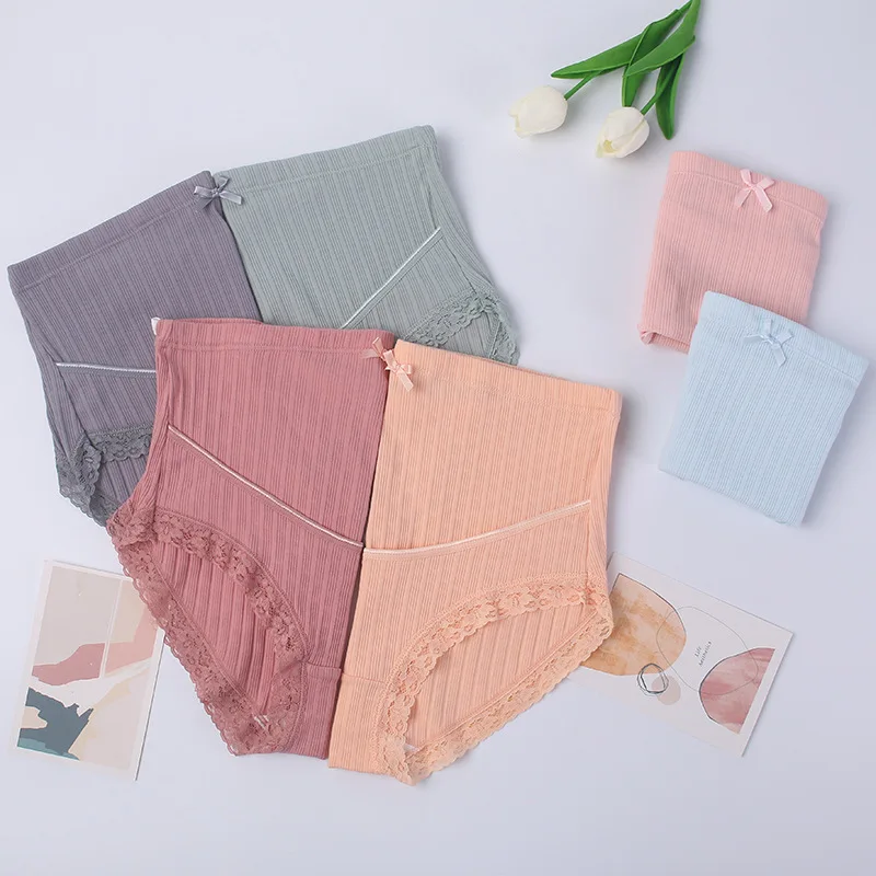Stretch Rib Cotton Lace Maternity Panties Plus Size 5XL Adjustable Belly Briefs For Pregnant Women Pregnancy Underwear