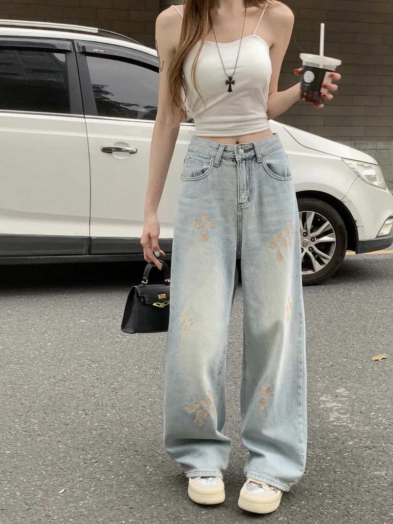 

Slergiri American Retro Y2k Baggy Jeans Women Spring Summer Harajuku Casual High Waist Streetwear Loose Straight Wide Leg Jeans