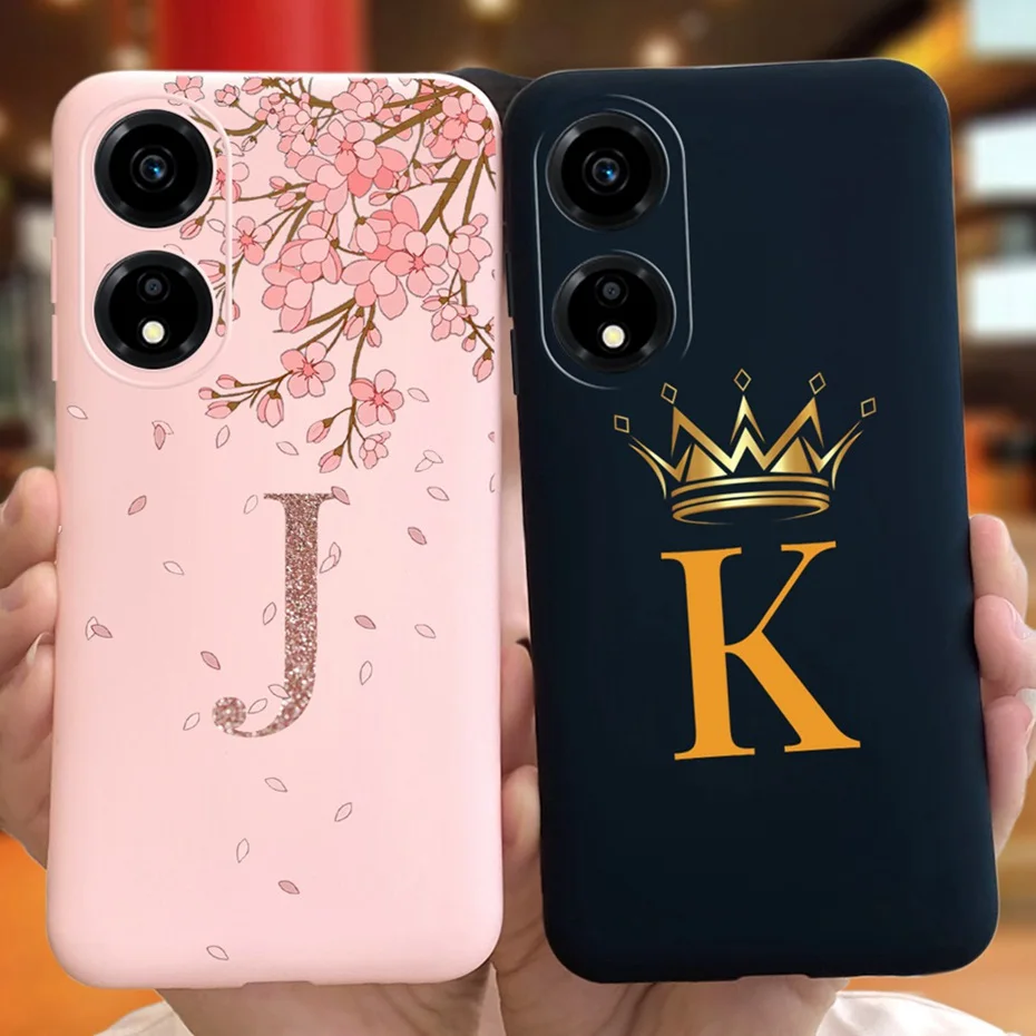 Fashion Crown Sakura Initial Letter Phone Bumper - Soft Silicon Back Cover