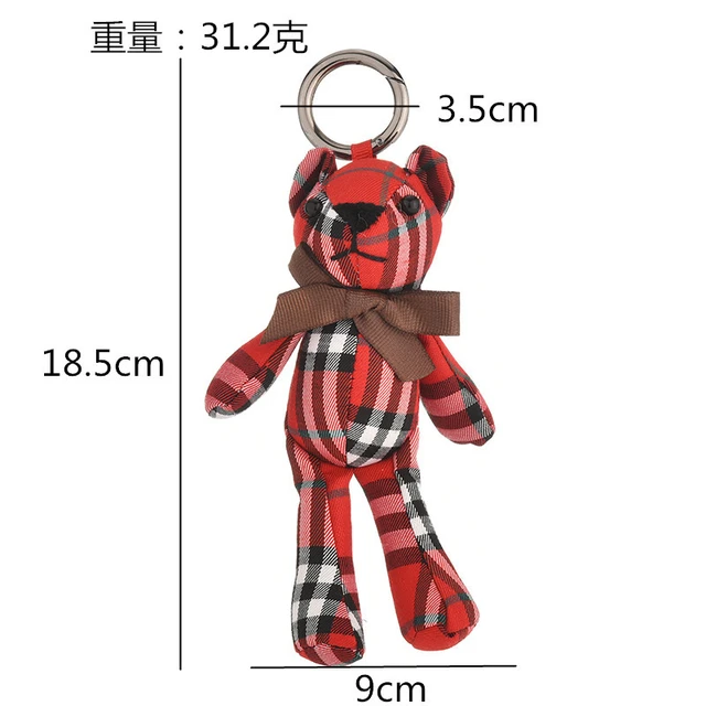 Hesroicy 10cm Bear Keychain Cute Plaid Bib Mini Bear Plushies Hanging  Ornament Soft Stuffed Animal Doll Key Ring Backpack Pendant Couple Gift