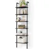 Ladder Shelf, 6 Tier Black Bookshelf, 86 Inch Wall Mounted Book Shelf with Metal Frame, Ladder Bookshelf Bookcase for Bedroom 1