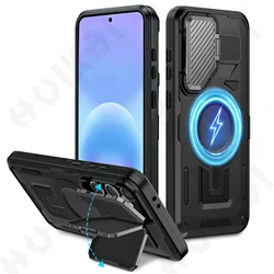 Versatile Magnetic Car Ring Holder Stand with Full Mirror Kickstand Cover - Samsung A57 5G (Black)